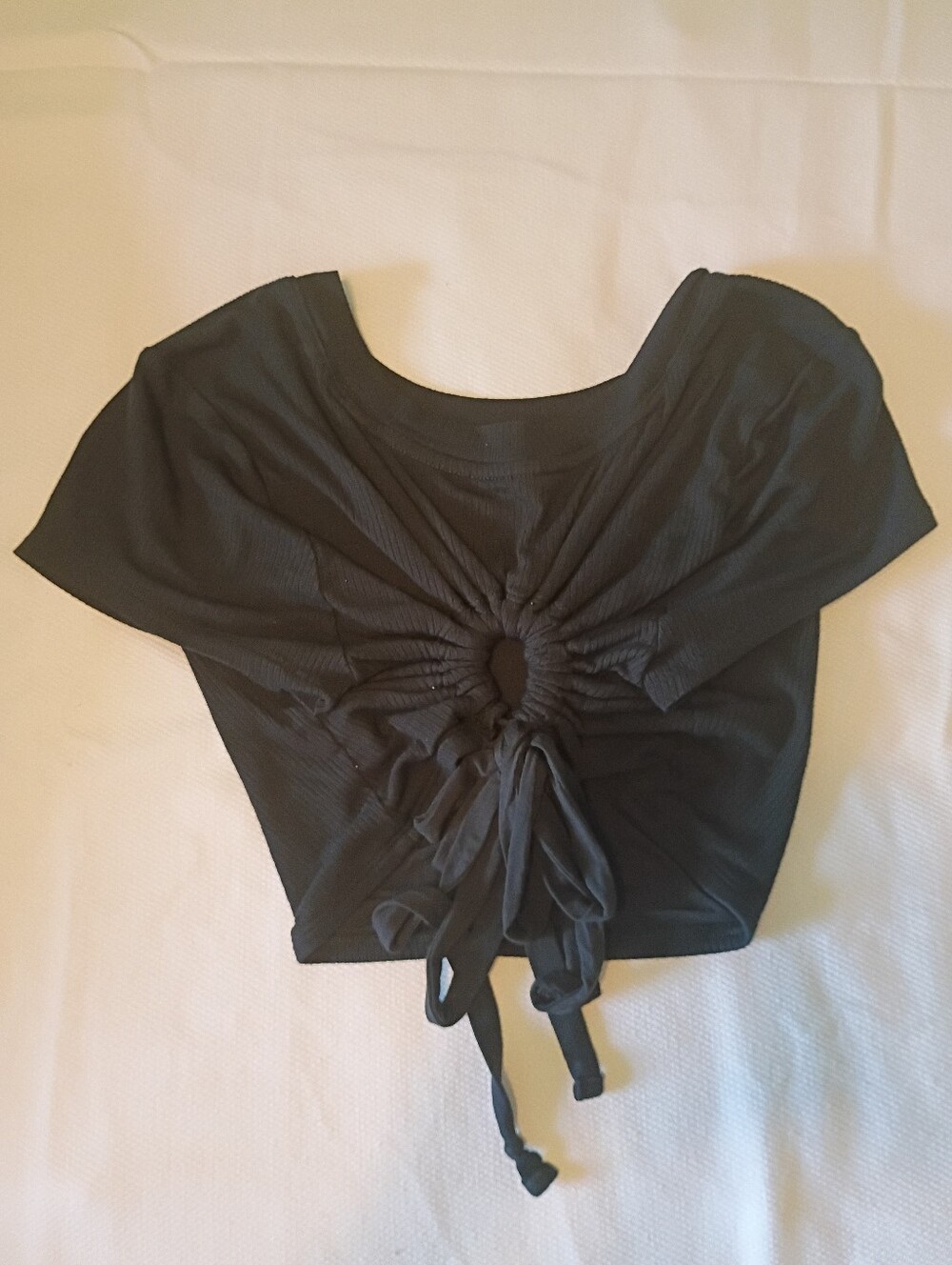 OFFLINE by Aerie Black Ribbed O Ring Open Tie Back Crop Top Small